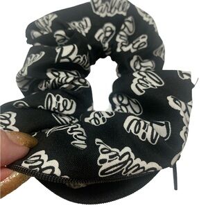 Barbie zipper hair scrunchie hand made USA blk/wht cotton rare print summer gift